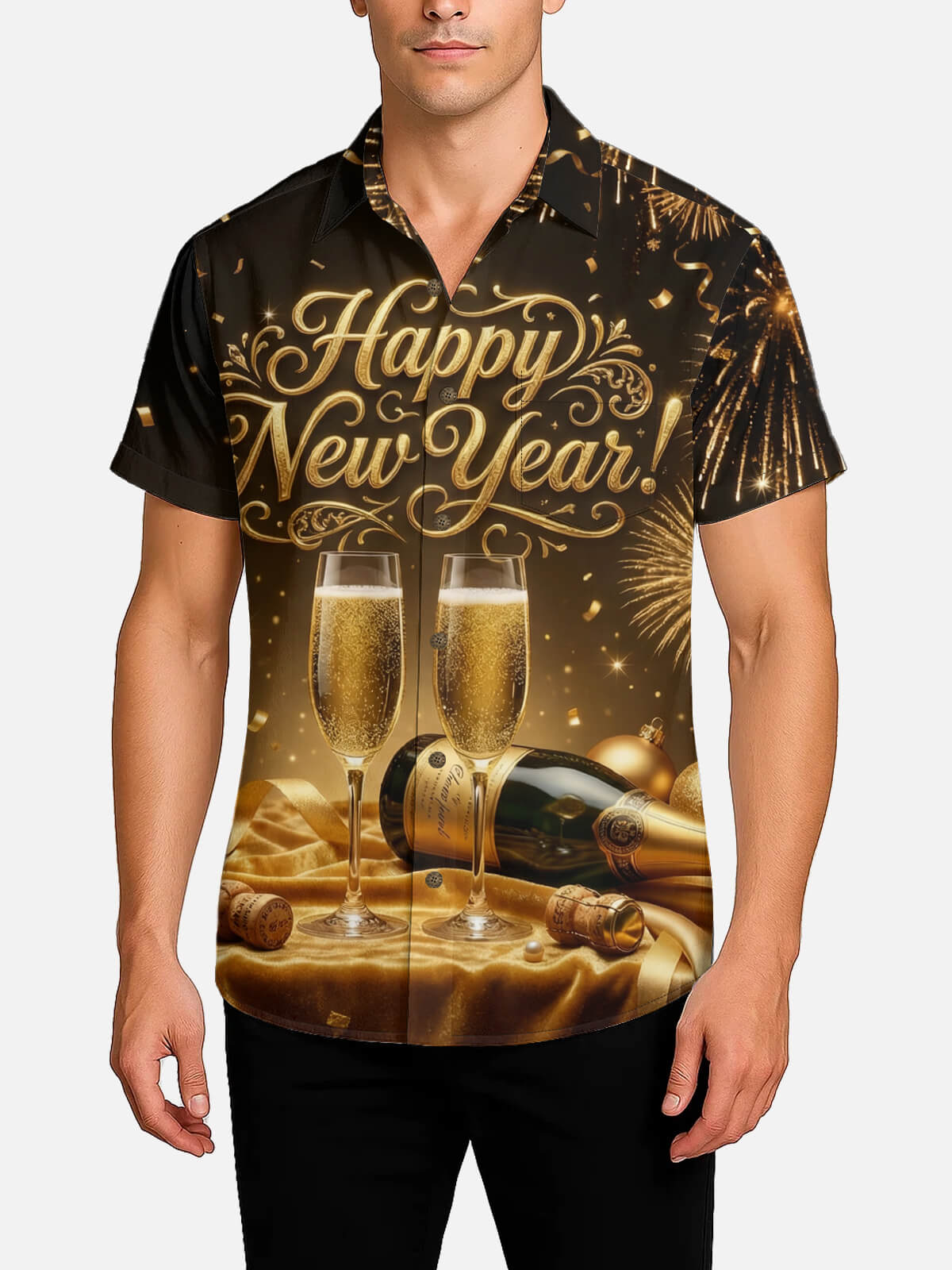 Tall Men's New Year Champagne Celebration Short Sleeve Shirt Eleven Oasis