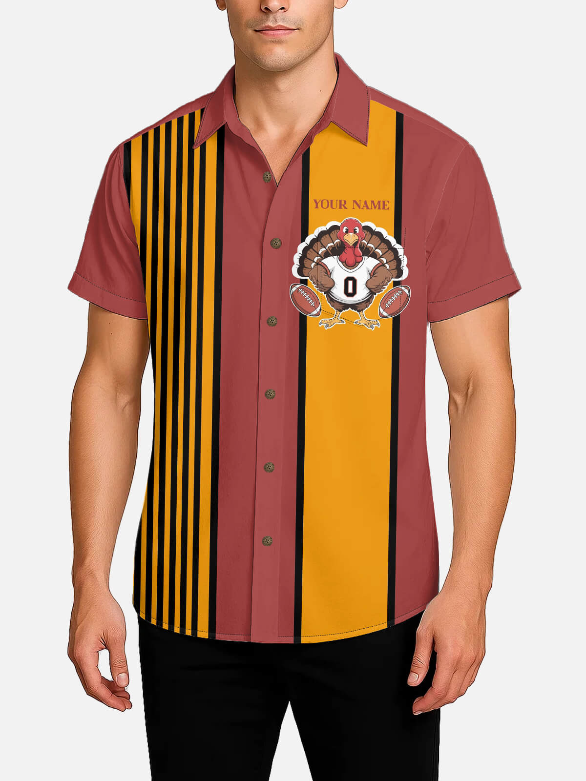 Men's Custom Thanksgiving Football Turkey Short Sleeve Shirt ElevenOasis
