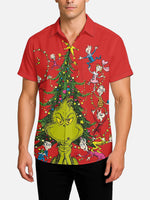 Tall Men's Grinch Steals Christmas Tree Red Short Sleeve Shirt Eleven Oasis