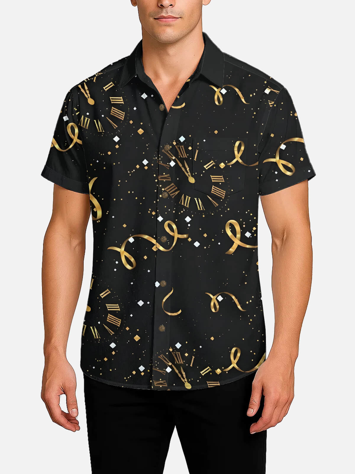 Men's New Year Countdown Clock & Confetti Short Sleeve Shirt ElevenOasis