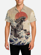Men's Japanese Godzilla Wave Art Short Sleeve Shirt ElevenOasis