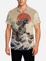 Men's Japanese Godzilla Wave Art Short Sleeve Shirt Eleven Oasis