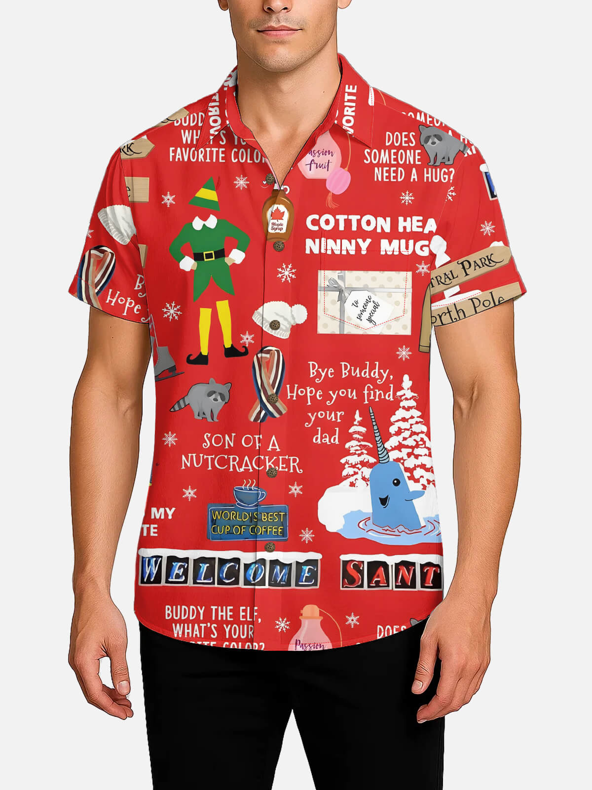 Tall Men's Buddy the Elf Quote Print Short Sleeve Shirt Eleven Oasis