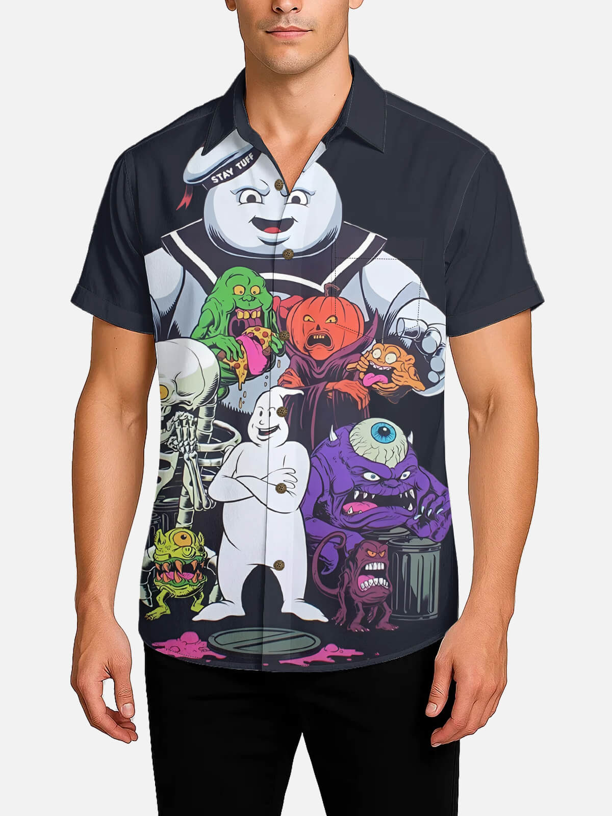 Men's Ghostbusters Cartoon Monsters Short Sleeve Shirt Eleven Oasis