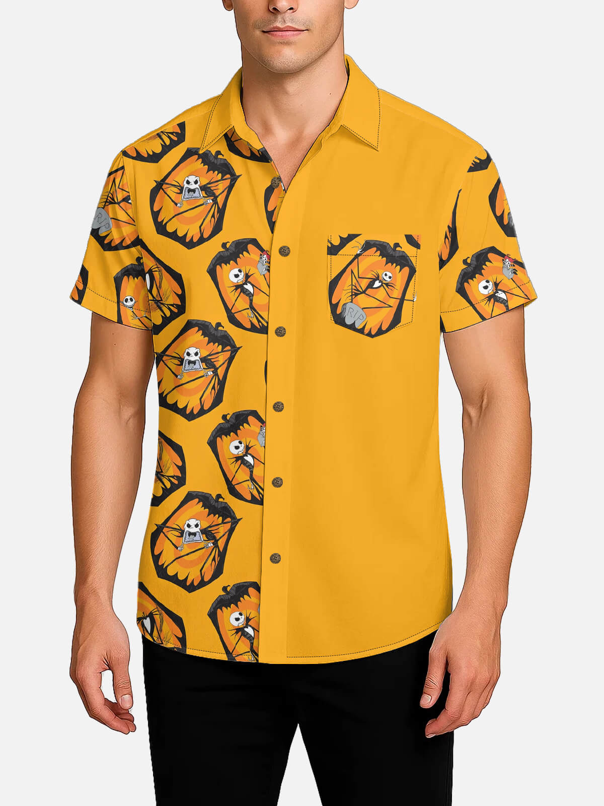 Men's Jack Skellington Pumpkin Patch Halloween Short Sleeve Shirt Eleven Oasis