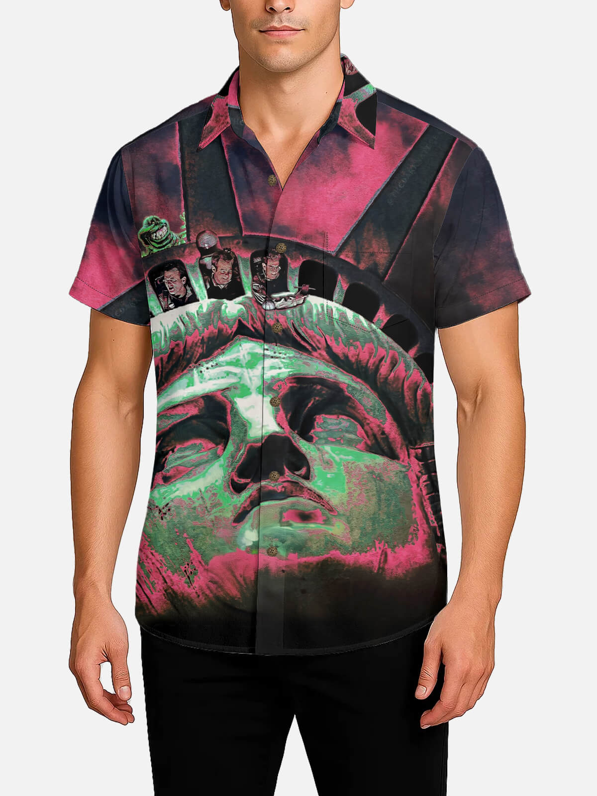 Men's Ghostbusters Statue of Liberty Short Sleeve Shirt Eleven Oasis