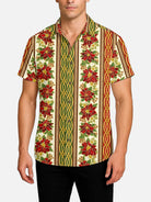 Men's Poinsettia Stripe Christmas Short Sleeve Shirt ElevenOasis
