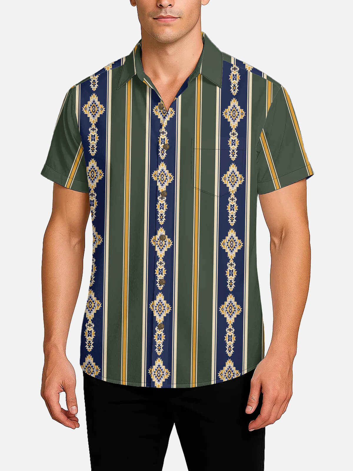 Men's Vintage Patterned Stripe Short Sleeve Shirt Eleven Oasis