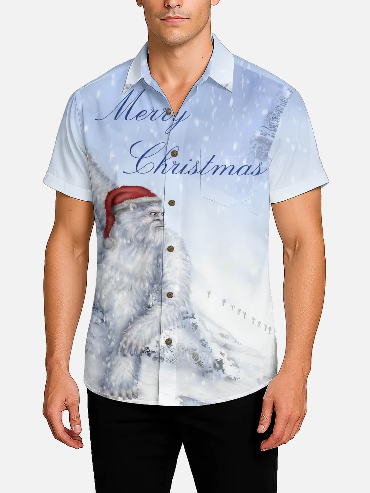 Tall Men's Yeti Merry Christmas Short Sleeve Shirt Eleven Oasis