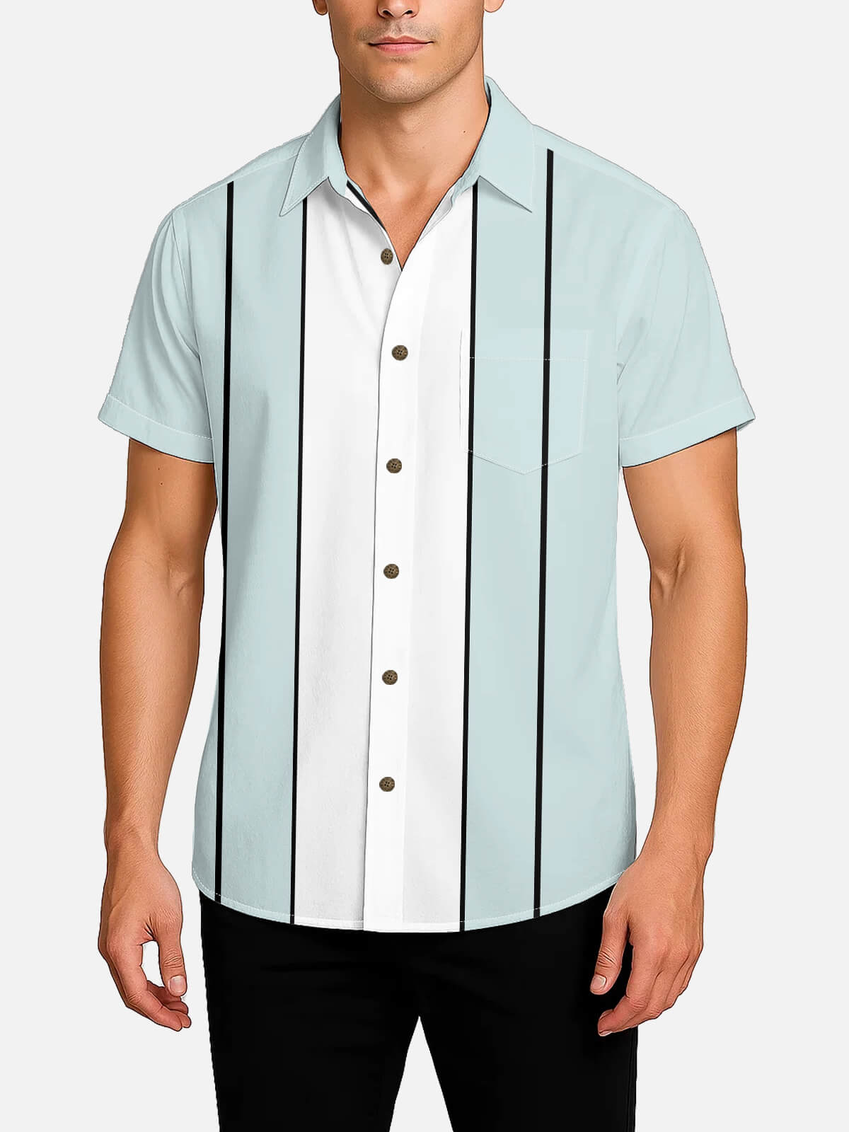 Men's Classic Striped Bowling Style Short Sleeve Shirt ElevenOasis