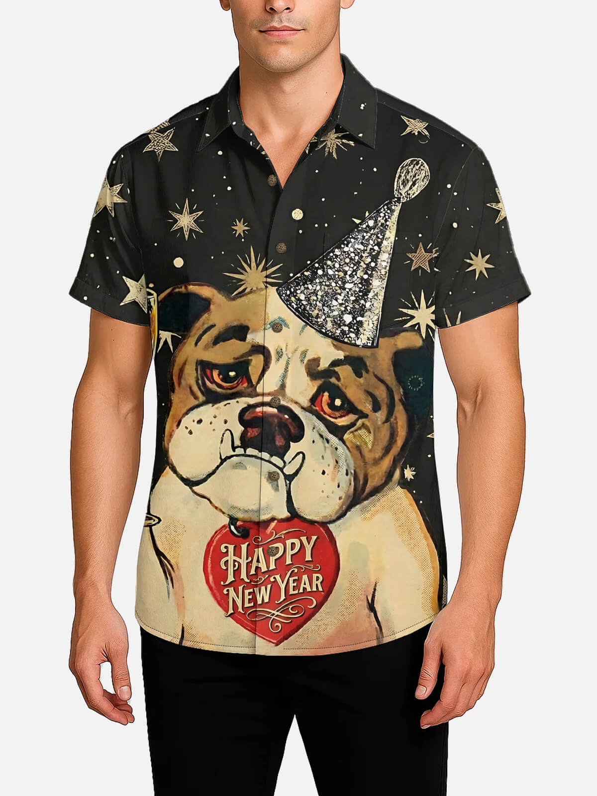 Tall Men's New Year Bulldog Short Sleeve Shirt Eleven Oasis