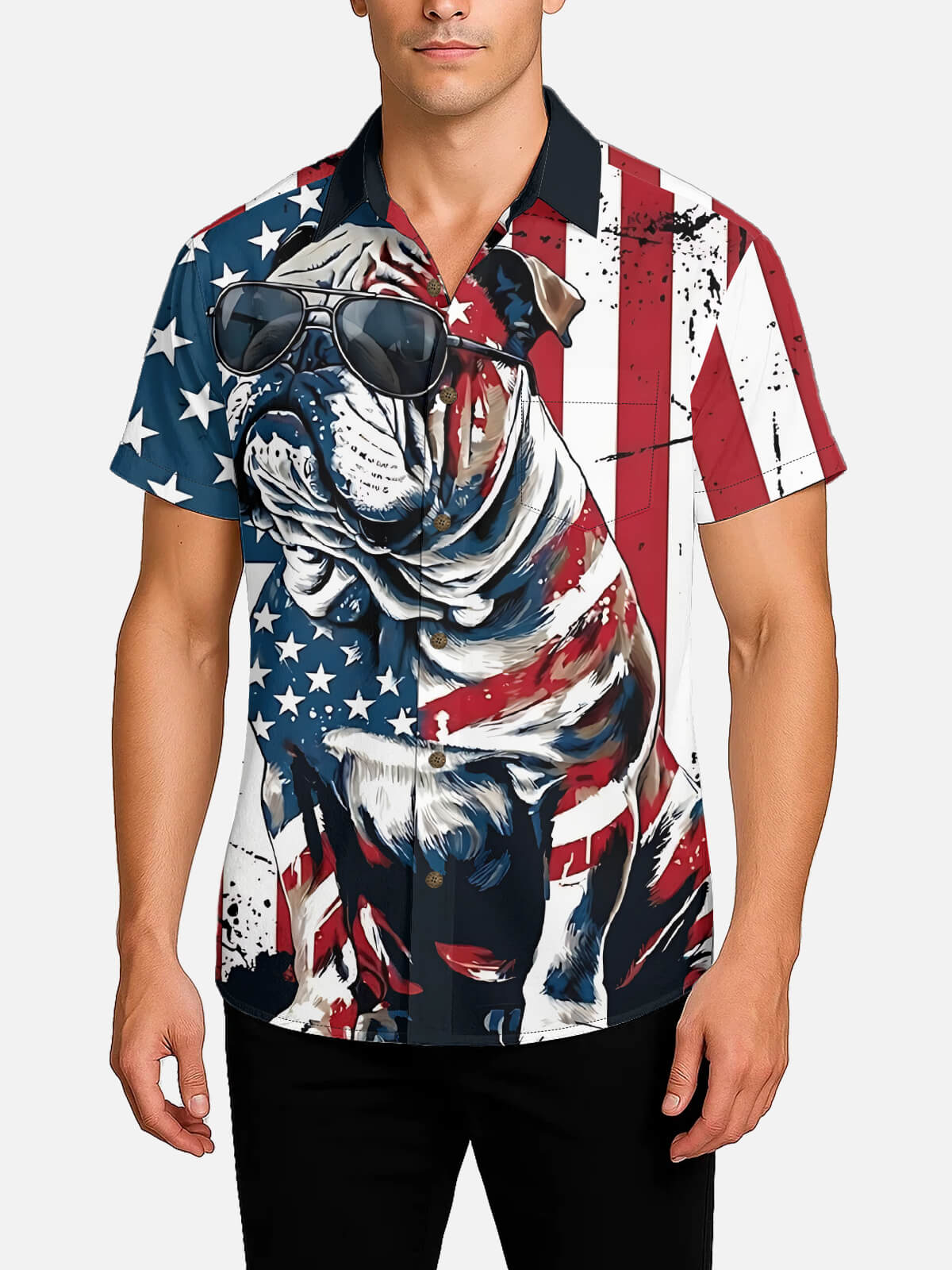 Tall Men's Patriotic Bulldog Short Sleeve Shirt Eleven Oasis