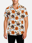 Men's Halloween Cats and Pumpkins Short Sleeve Shirt Eleven Oasis
