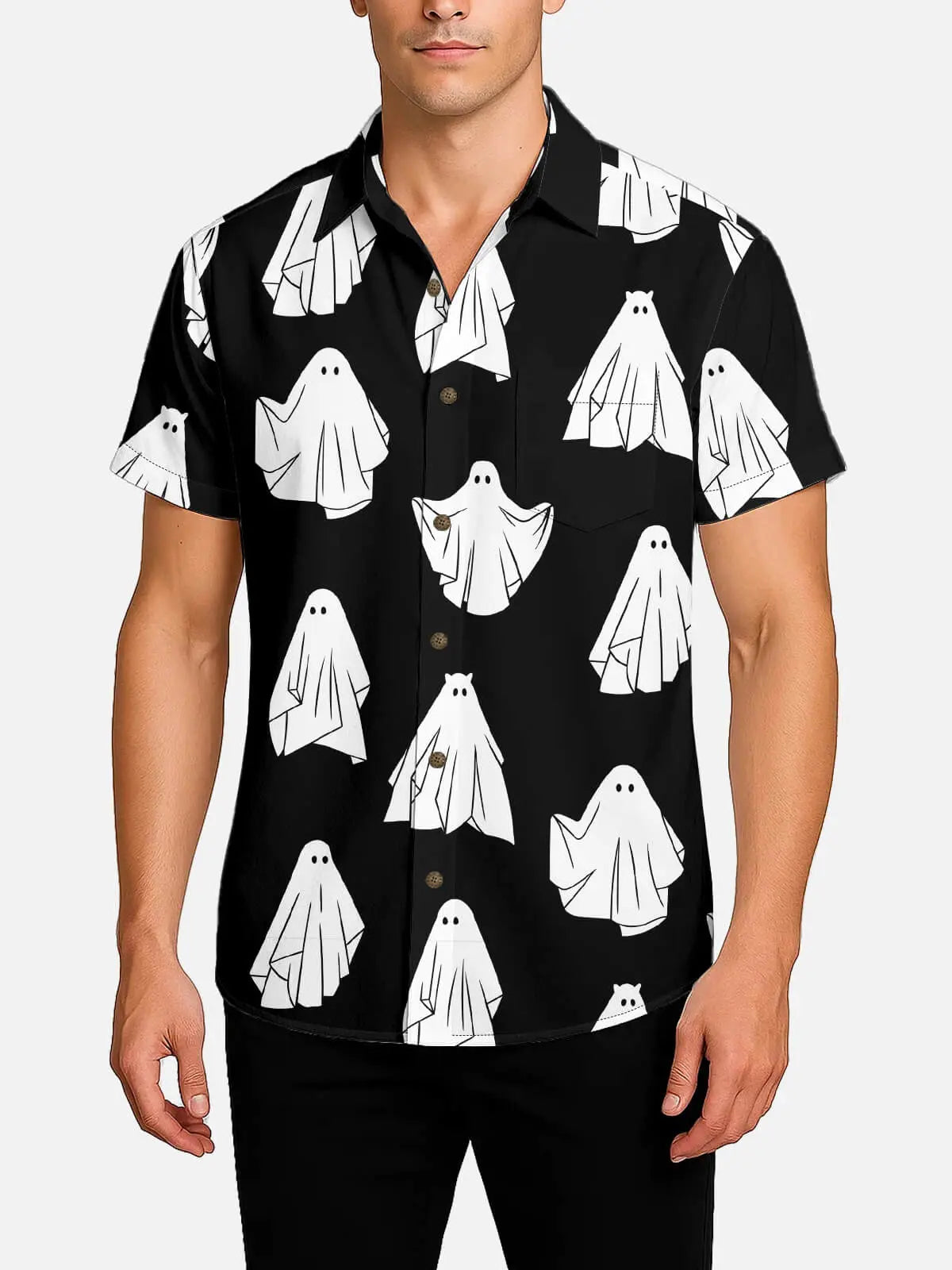 Tall Men's Halloween Ghost Party Short Sleeve Shirt Eleven Oasis