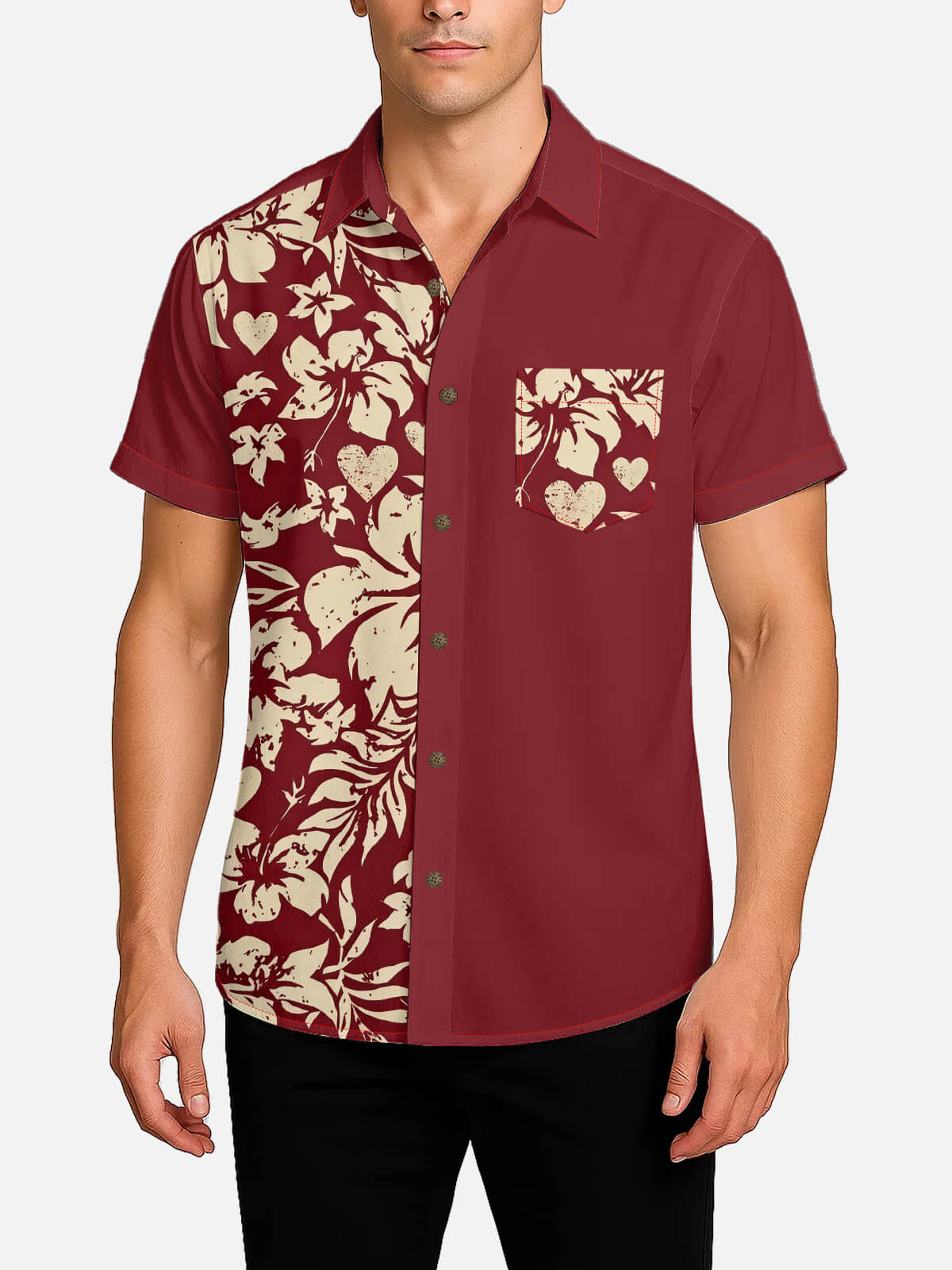 Men's Floral Heart Panel Short Sleeve Shirt Eleven Oasis