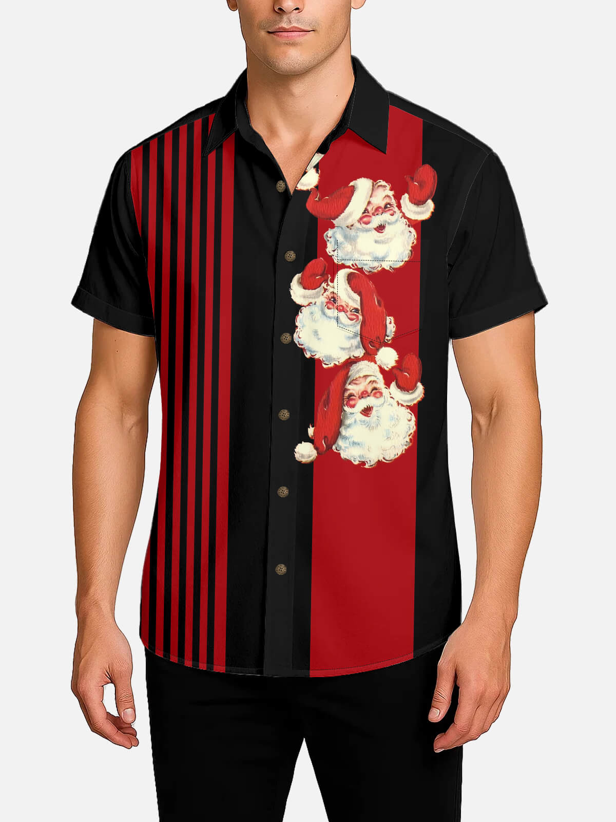 Tall Men's Festive Mid-Century Santa Short Sleeve Shirt Eleven Oasis