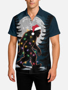 Tall Men's Bigfoot Christmas Lights Short Sleeve Shirt ElevenOasis