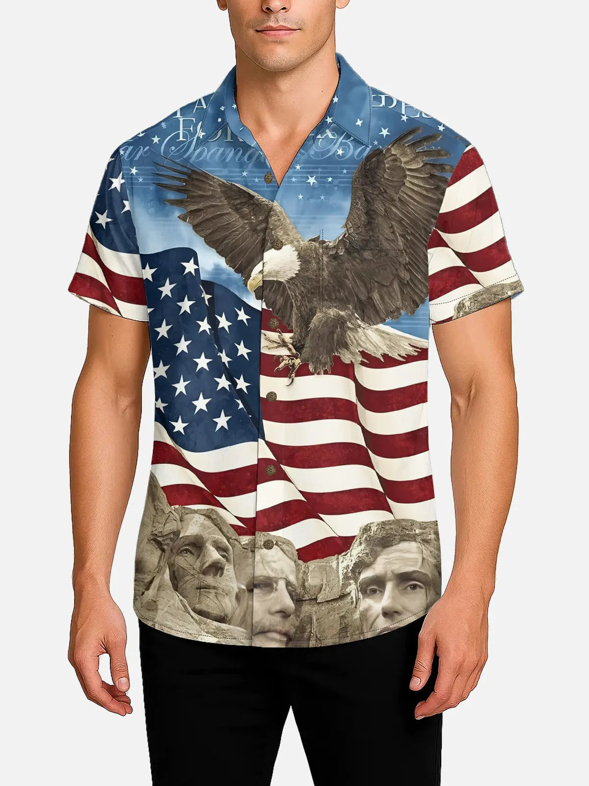 Men's Stars Stripes Founding Fathers Short Sleeve Shirt 