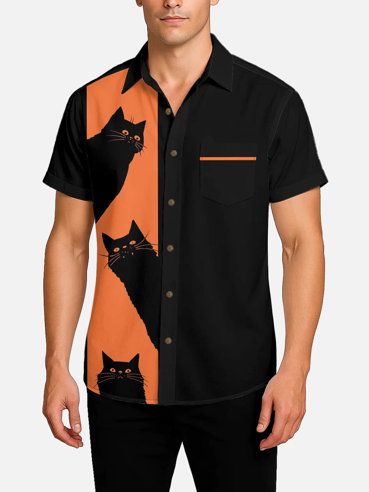 Men's Black Cat Short Sleeve Shirt Eleven Oasis