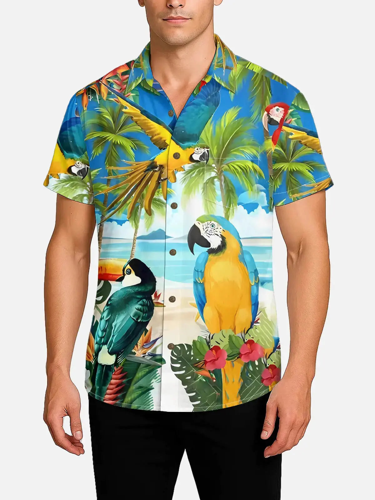 Men's Tropical Parrot Print Short Sleeve Shirt Eleven Oasis