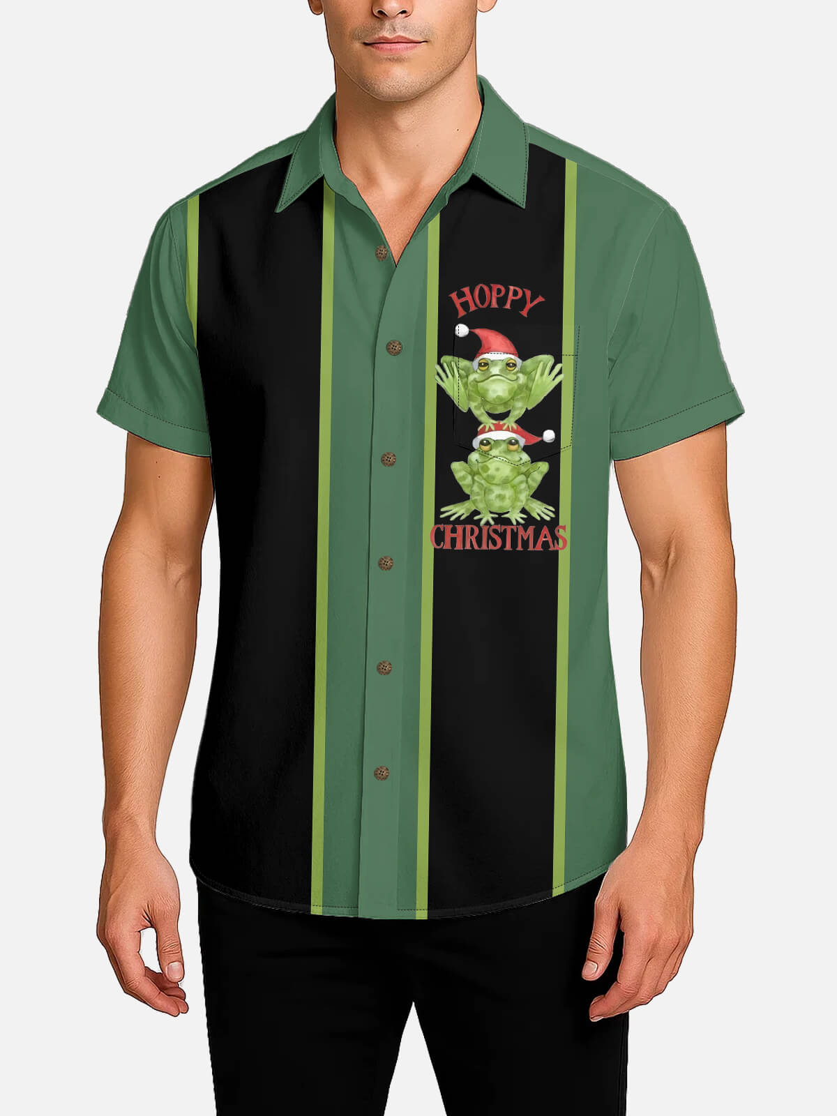 Tall Hoppy Christmas Frog Pun Retro Short Sleeve Shirt Eleven Oasis