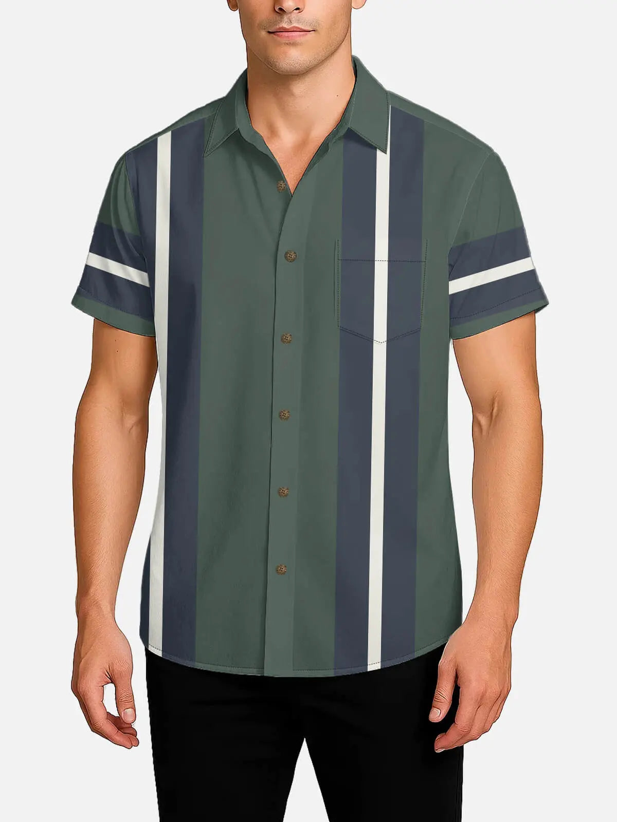 Tall Men's Classic Pinstripe Bowling Short Sleeve Shirt Eleven Oasis
