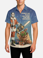 Men's "Home For The Holidays" Horror Santa Chainsaw Retro Shirt Eleven Oasis