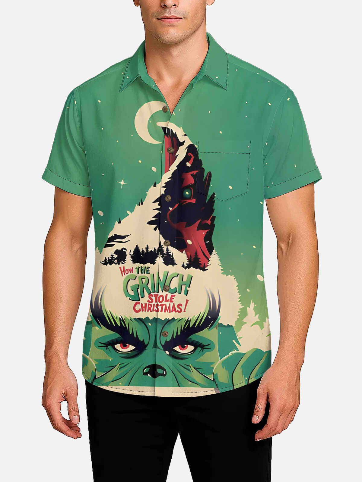 Men's How the Grinch Stole Christmas Short Sleeve Shirt Eleven Oasis