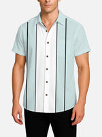 Men's Classic Striped Bowling Style Short Sleeve Shirt Eleven Oasis