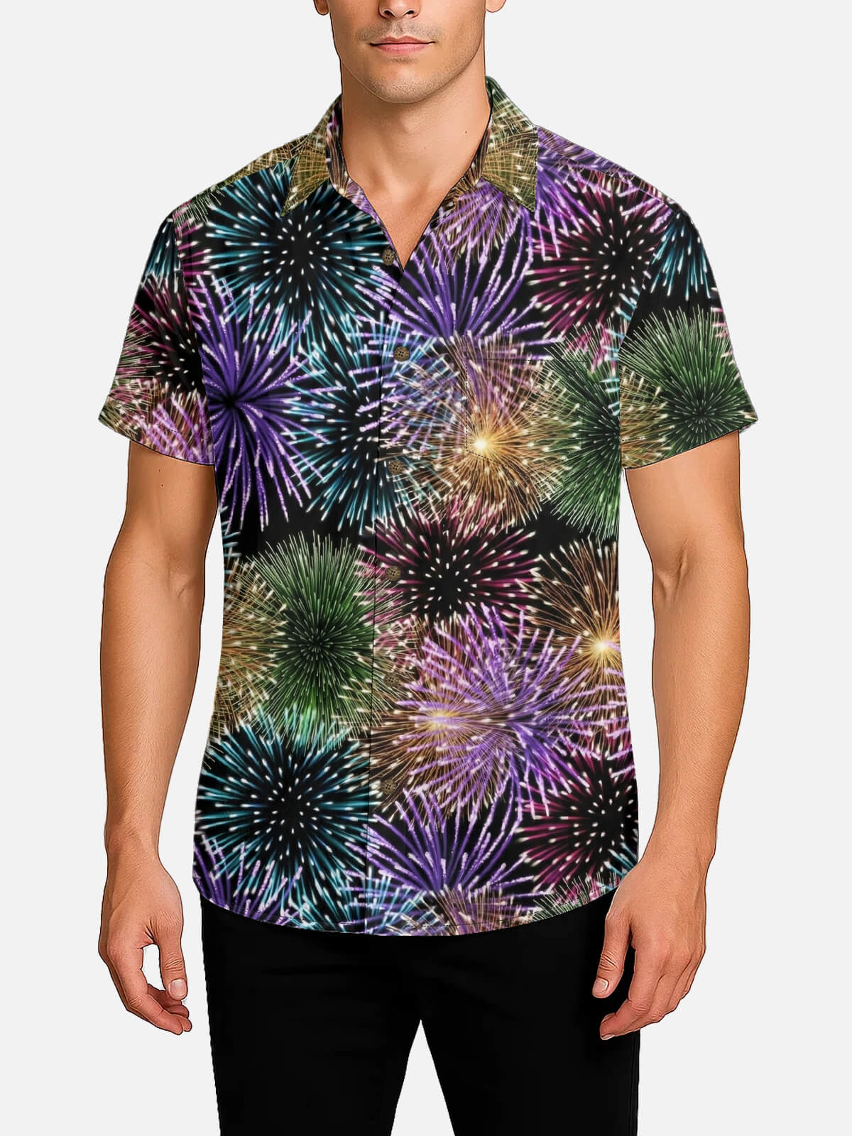 Tall Men's Fireworks Burst Short Sleeve Shirt Eleven Oasis