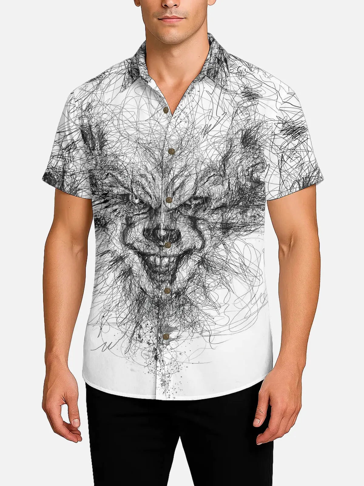 Tall Men's IT Pennywise Sketch Halloween Short Sleeve Shirt Eleven Oasis