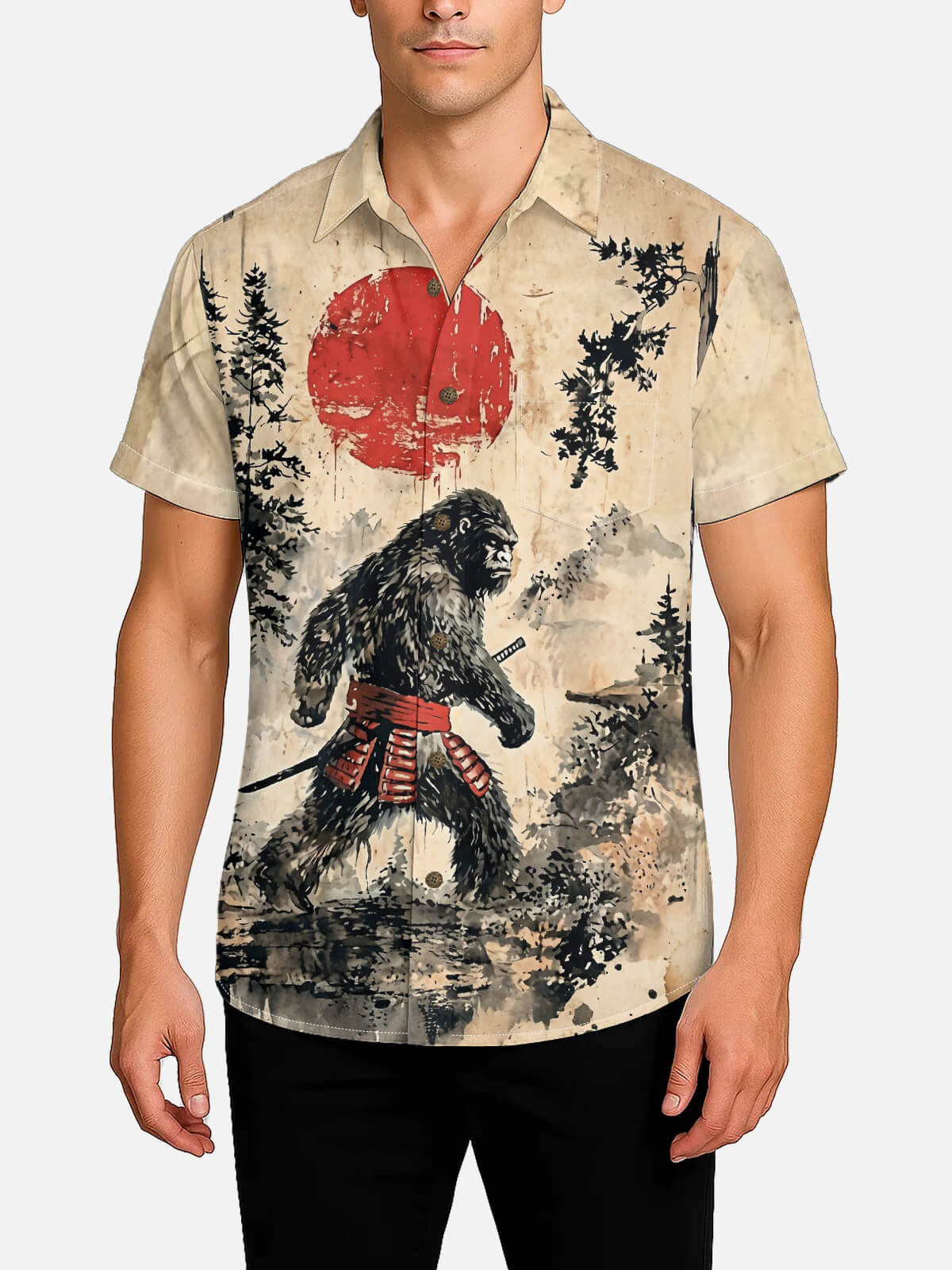 Men's Japanese Samurai Sasquatch Short Sleeve Shirt Eleven Oasis