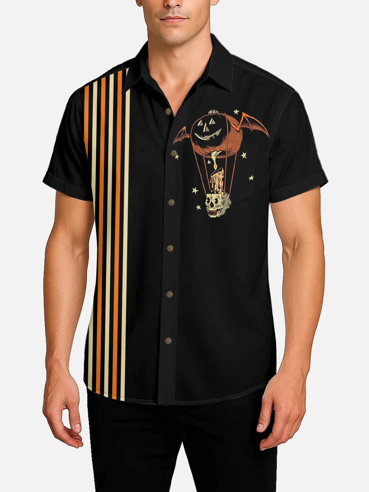 Men's Vintage Pumpkin Balloon Halloween Short Sleeve Shirt Eleven Oasis