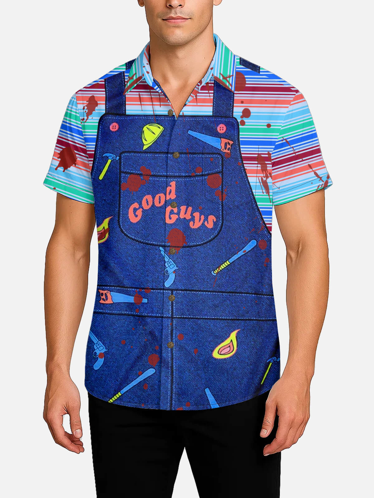 Tall Men's Chucky Good Guys Halloween Short Sleeve Shirt Eleven Oasis