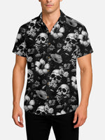 Men's Skull and Floral Print Short Sleeve Shirt Eleven Oasis
