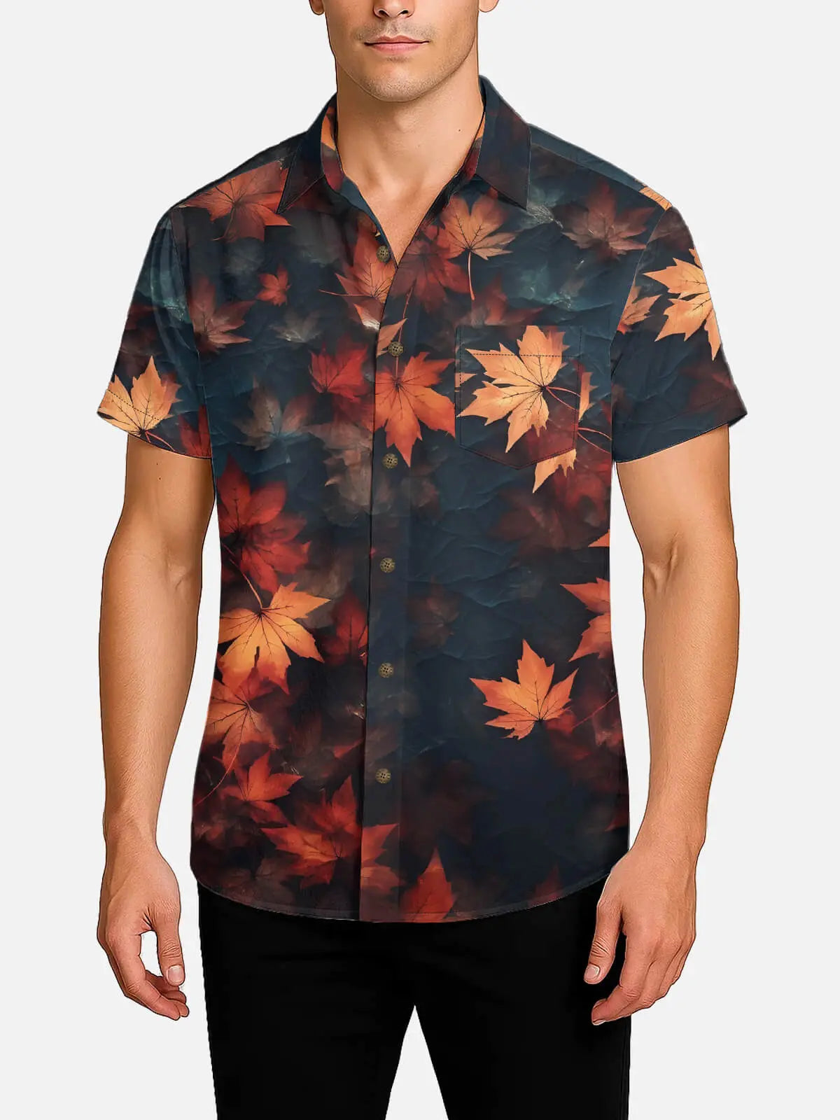 Tall Men's Fall Maple Leaves Short Sleeve Shirt Eleven Oasis