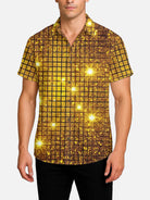 Tall Men's Gold Disco Grid Short Sleeve Shirt ElevenOasis