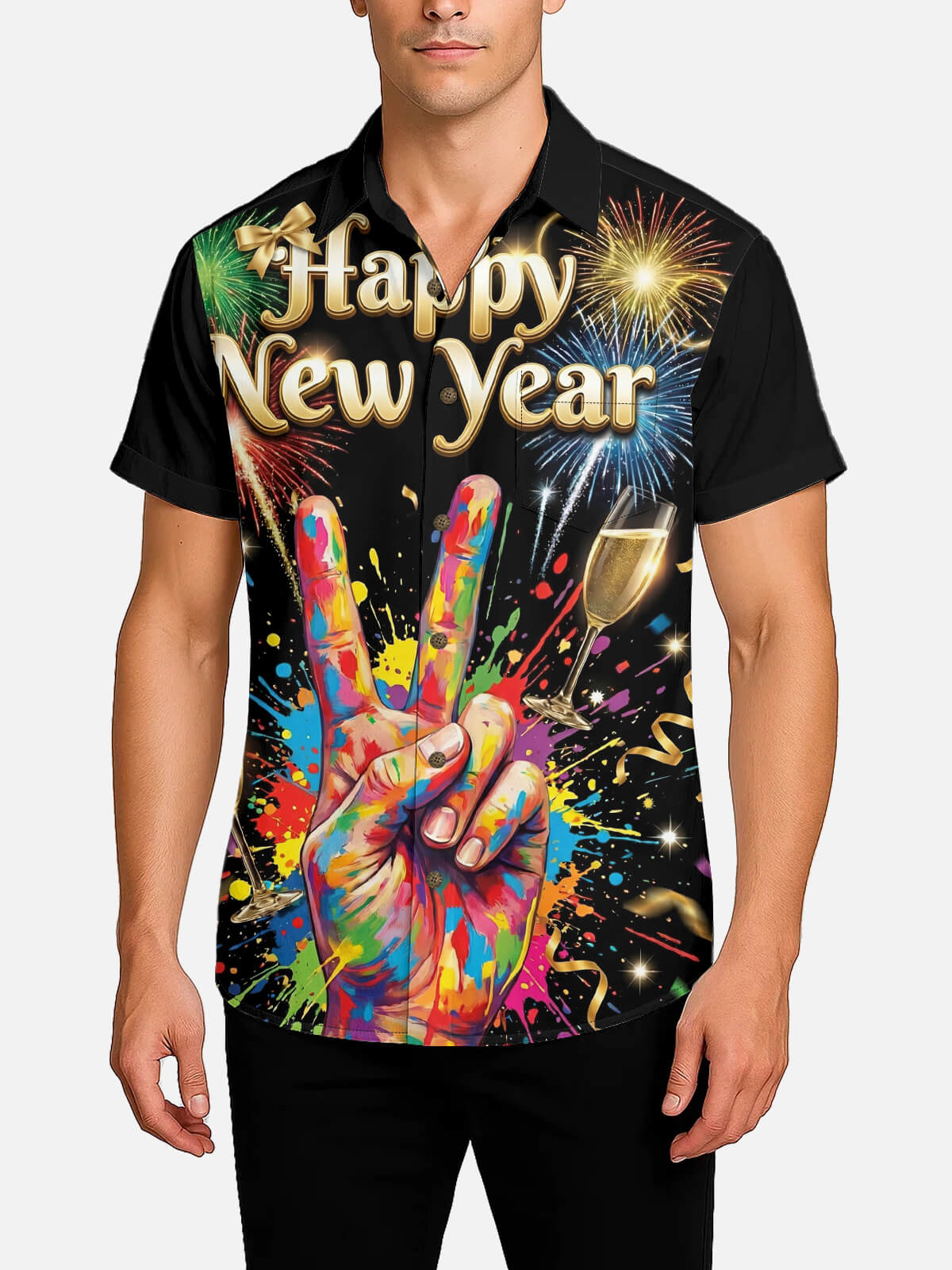 Men's New Year Fireworks Victory Short Sleeve Shirt Eleven Oasis