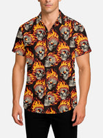 Tall Men's Flaming Skull Halloween Short Sleeve Shirt Eleven Oasis