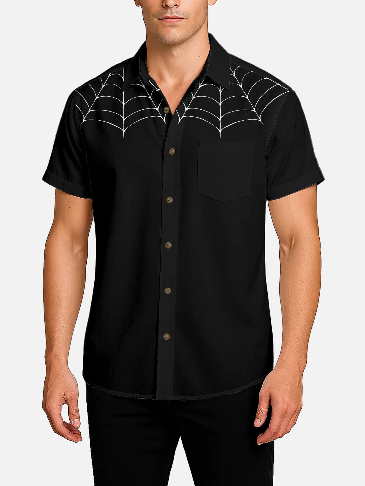 Men's Spiderweb Print Short Sleeve Shirt Eleven Oasis