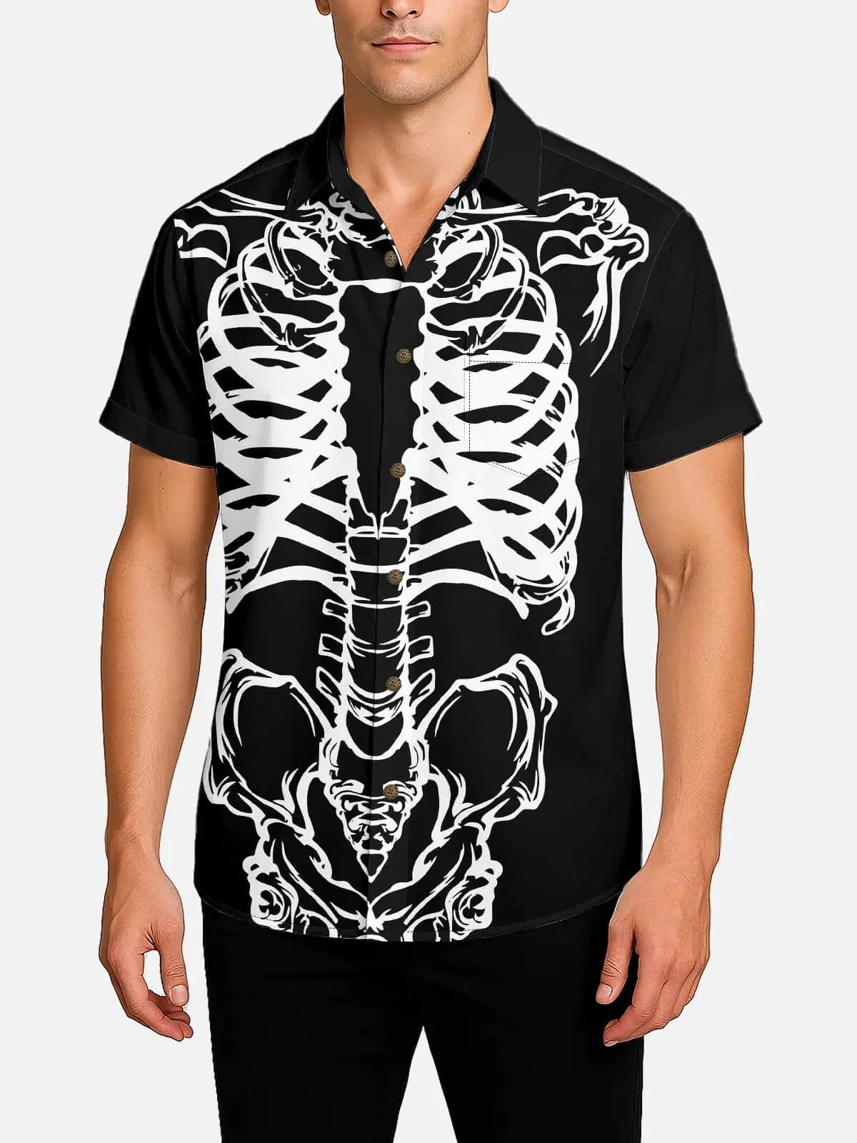 Tall Men's Skeleton Bones Halloween Short Sleeve Shirt ElevenOasis