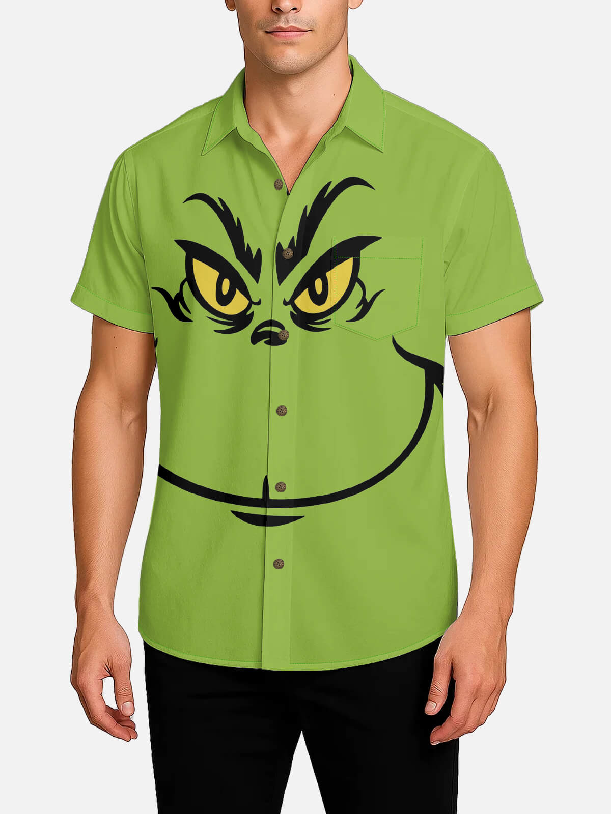 Men's Iconic Big Grinch Face Short Sleeve Shirt Eleven Oasis
