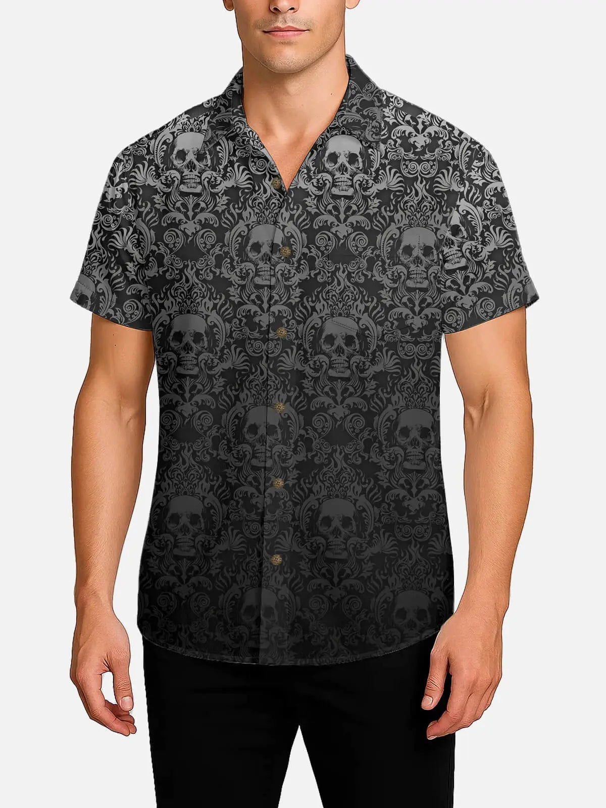 Men's Gothic Skull Pattern Short Sleeve Shirt - Black / S / Lightweight Men's Gothic Skull Pattern Short Sleeve Shirt - Black / S / Lightweight