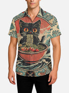 Men's Japanese Ramen Cat Ukiyo-e Short Sleeve Shirt Eleven Oasis