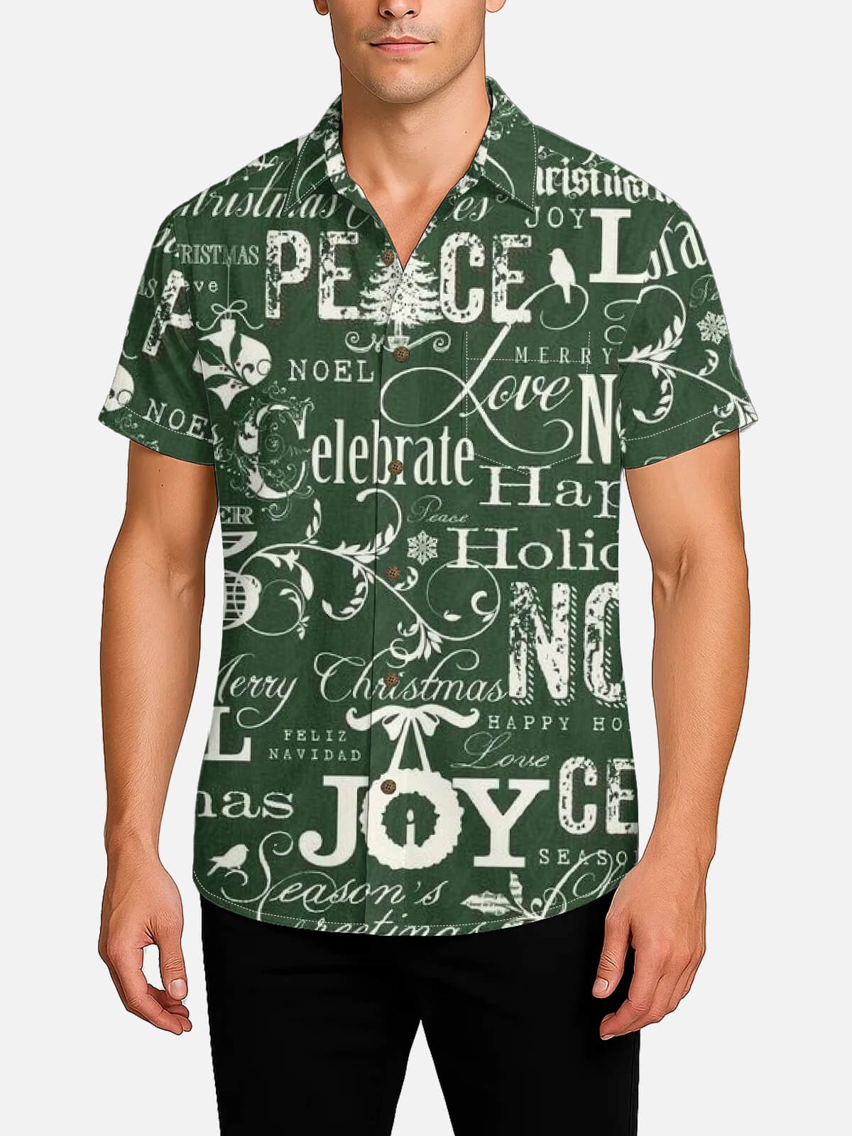 Men's Christmas Typography Joy Short Sleeve Shirt Eleven Oasis