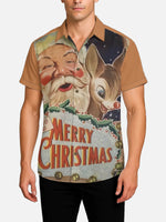 Tall Men's Santa and Rudolph Merry Christmas Short Sleeve Shirt Eleven Oasis
