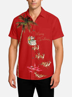 Tall Men's Black Palm Tree Santa Sleigh Short Sleeve Shirt Eleven Oasis