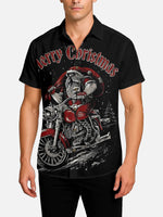 Men's Biker Santa Merry Christmas Short Sleeve Shirt Eleven Oasis