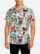 Tall Men's Vintage Santa & Reindeer Christmas Short Sleeve Shirt ElevenOasis