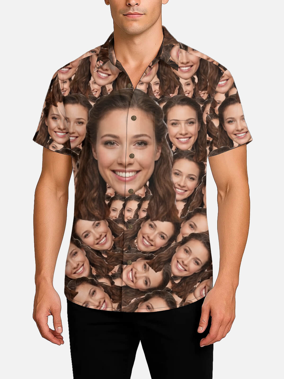 Men's Custom Face Print Short Sleeve Shirt Eleven Oasis